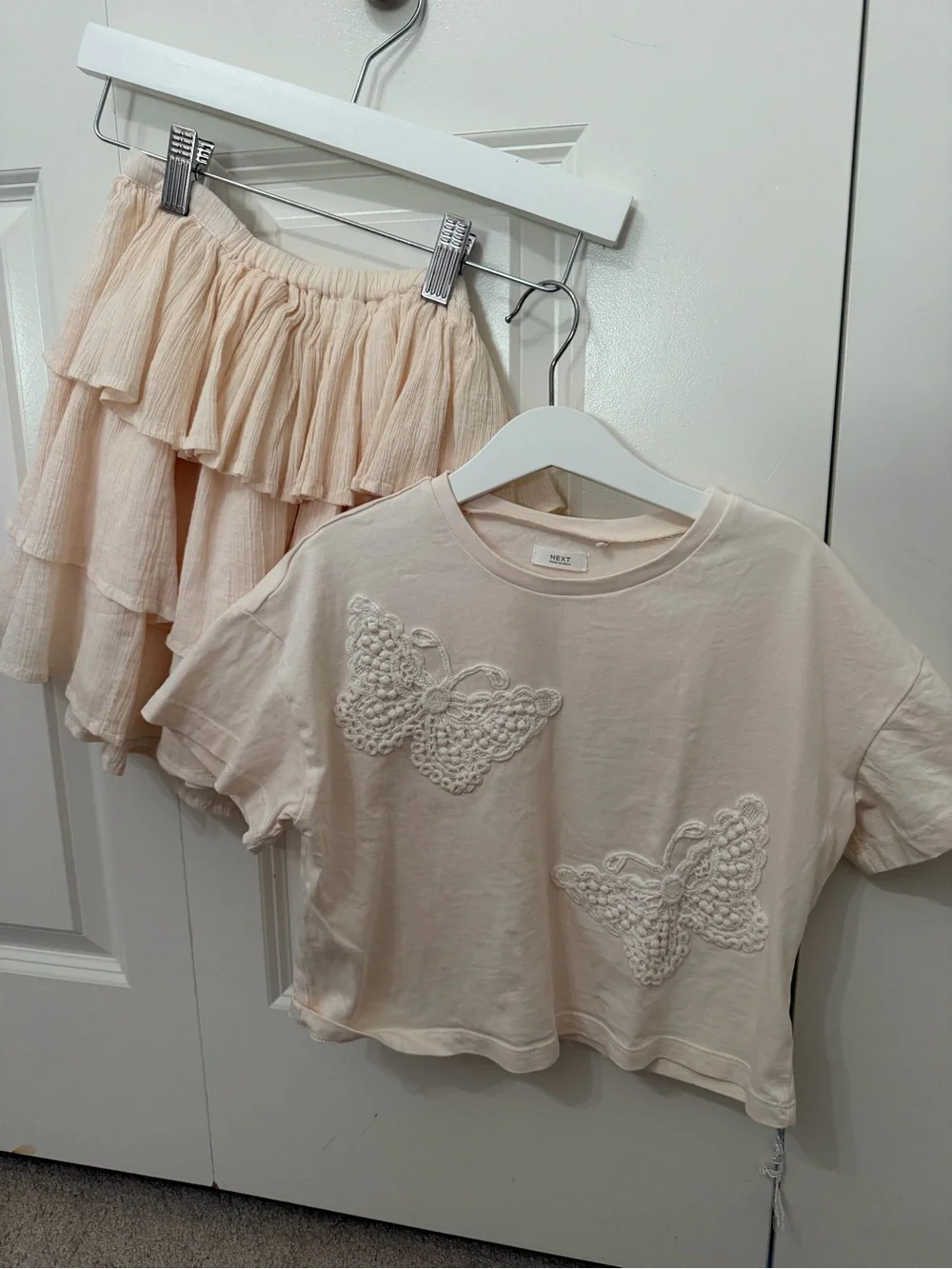 next Cream Butterfly Tee and Tiered Skirt Set